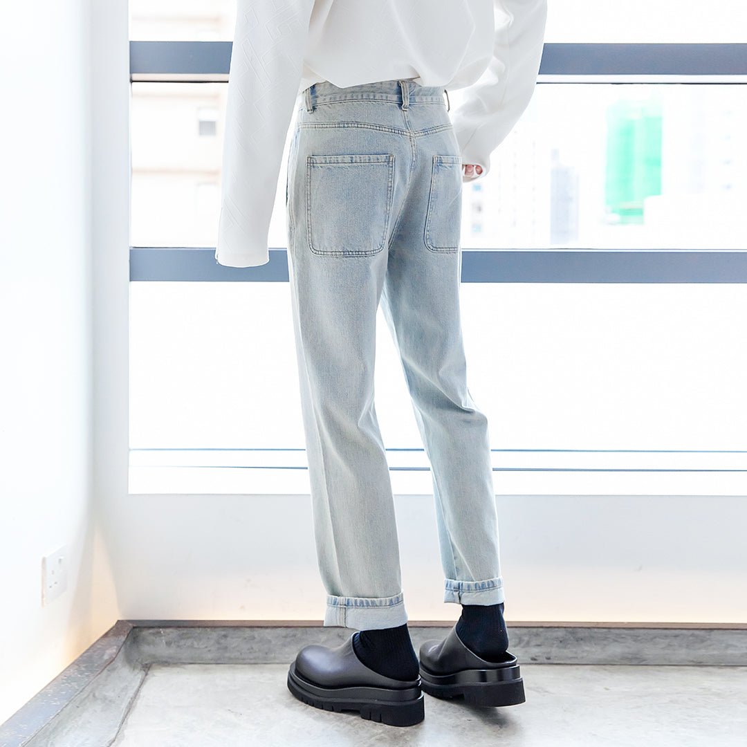 韓国ファッション SELCA-Straight retro decoenim pants-mselca2023aw851-02