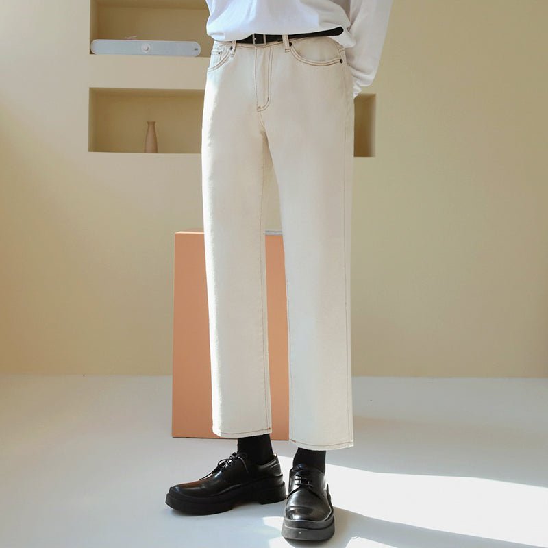 韓国ファッション SELCA-Straight White Denim Pants-mselca2023aw860-04