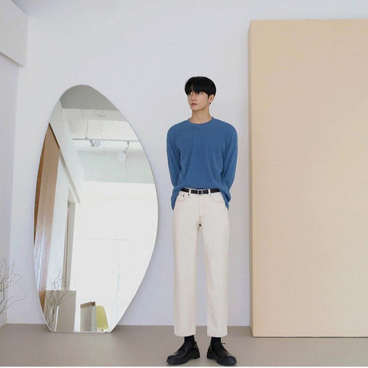 韓国ファッション SELCA-Straight White Denim Pants-mselca2023aw860-01