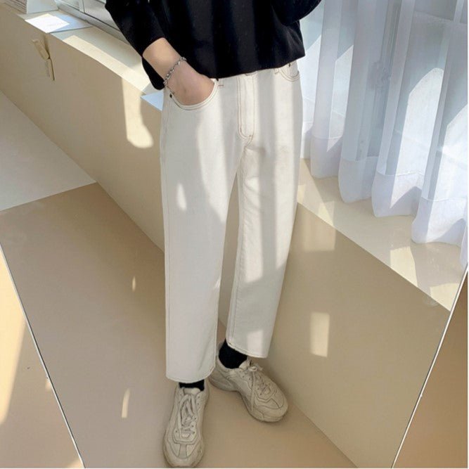 韓国ファッション SELCA-Straight White Denim Pants-mselca2023aw860-05