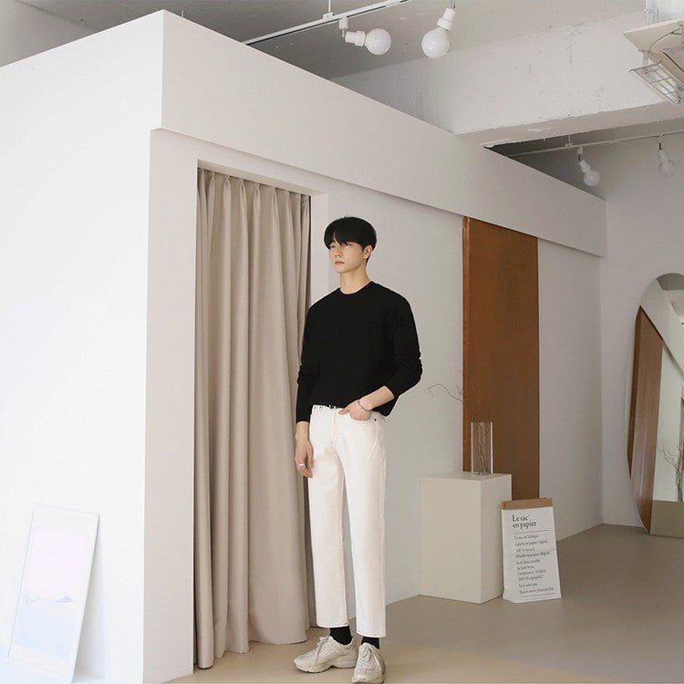 韓国ファッション SELCA-Straight White Denim Pants-mselca2023aw860-02