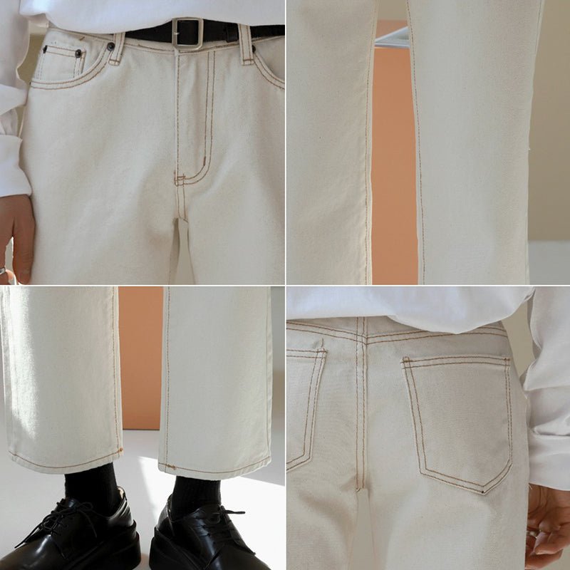 韓国ファッション SELCA-Straight White Denim Pants-mselca2023aw860-06
