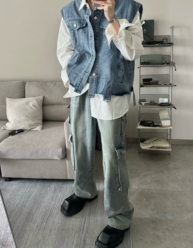 韓国ファッション SELCA-Cargo denim pants-mselca2023aw86-01