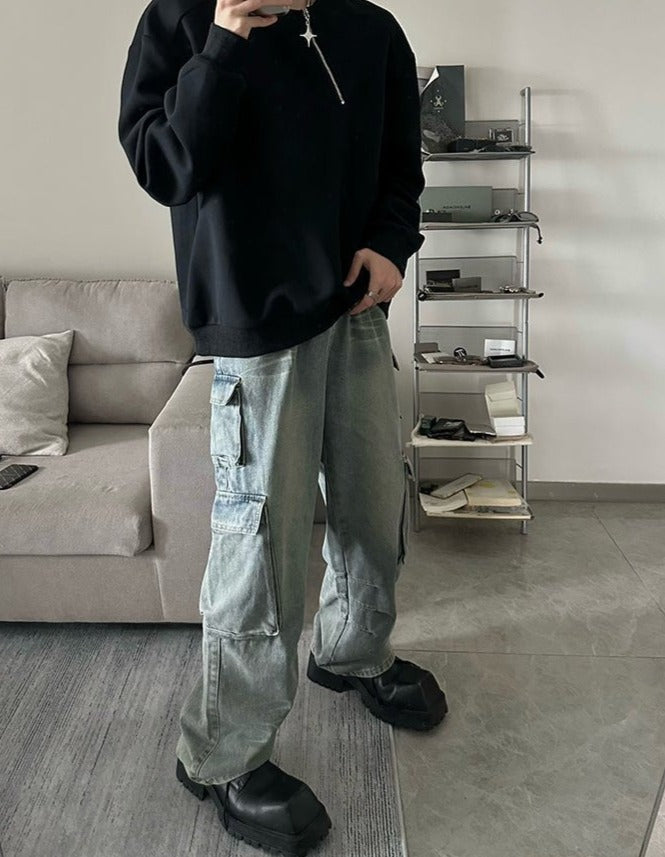 韓国ファッション SELCA-Cargo denim pants-mselca2023aw86-011