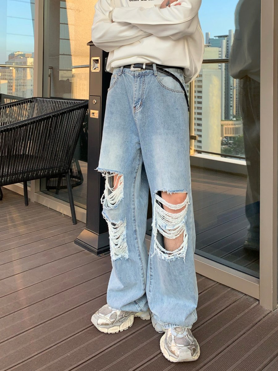韓国ファッション SELCA-Street Wide Damage Jeans-mselca2023aw882-01