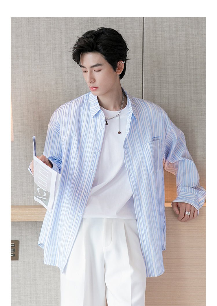 韓国ファッション SELCA-Summer Stripe Shirt-mselca2023aw907-07