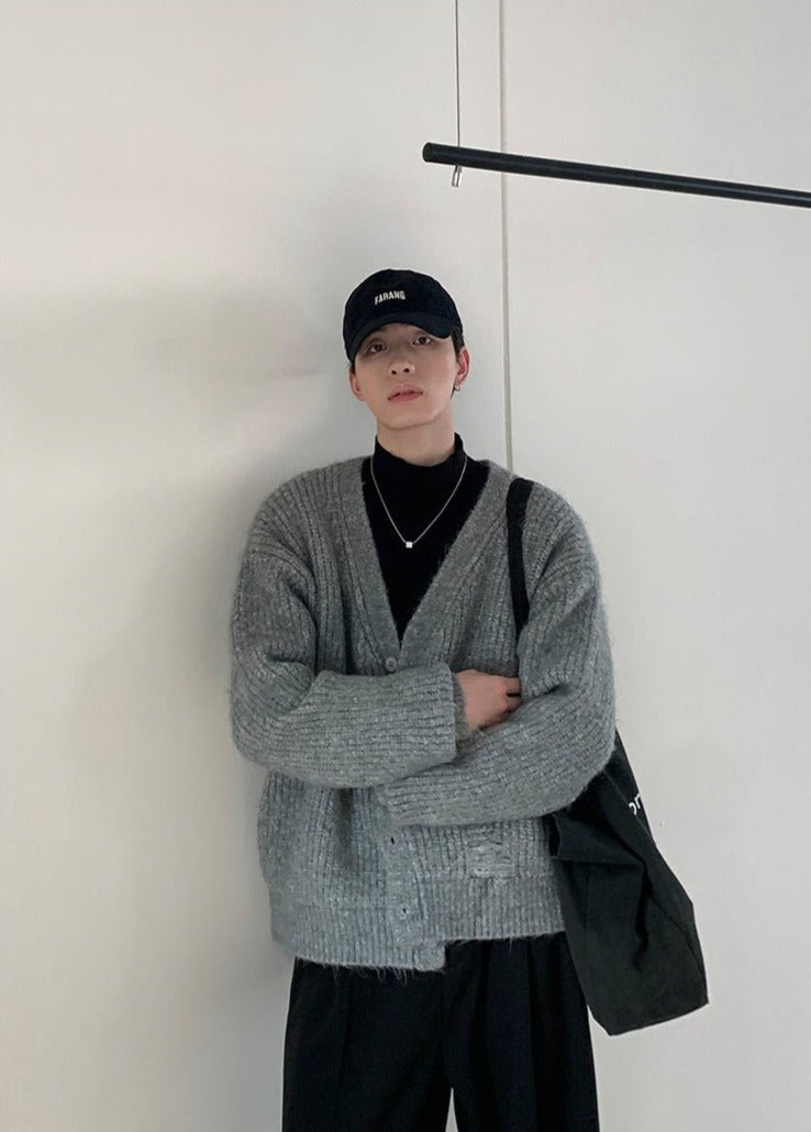 韓国ファッション SELCA-V -neck Loos Knit Cardigan-mselca2023aw941-02