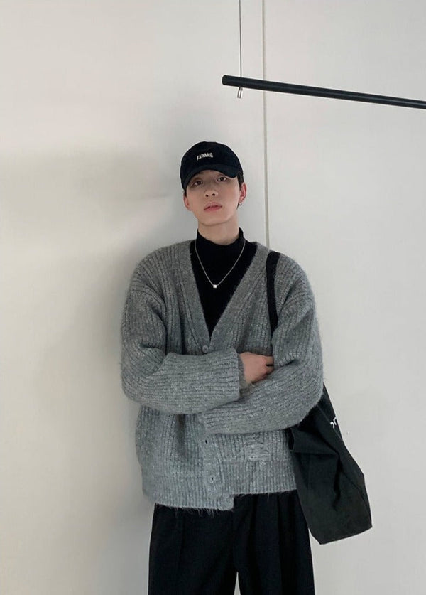 韓国ファッション SELCA-V -neck Loos Knit Cardigan-mselca2023aw941-02