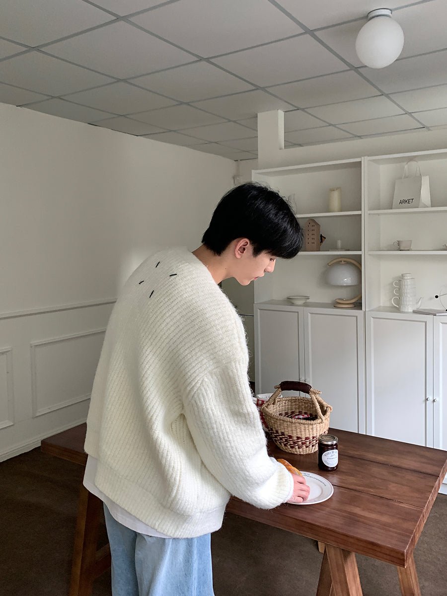 韓国ファッション SELCA-V -neck Loos Knit Cardigan-mselca2023aw941-01