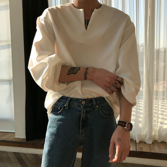 韓国ファッション SELCA-V -neck siphon shirt-mselca2023aw946-01