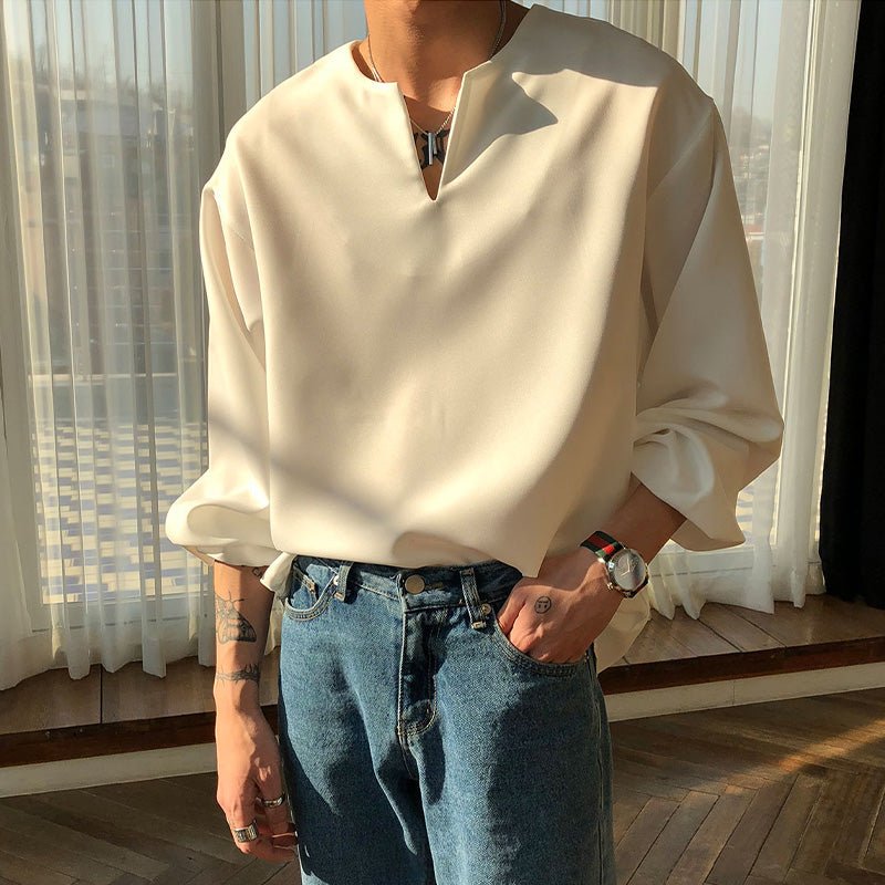 韓国ファッション SELCA-V -neck siphon shirt-mselca2023aw946-02