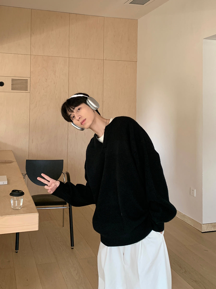 韓国ファッション SELCA-V neck a solid knit sweater-mselca2023aw948-04