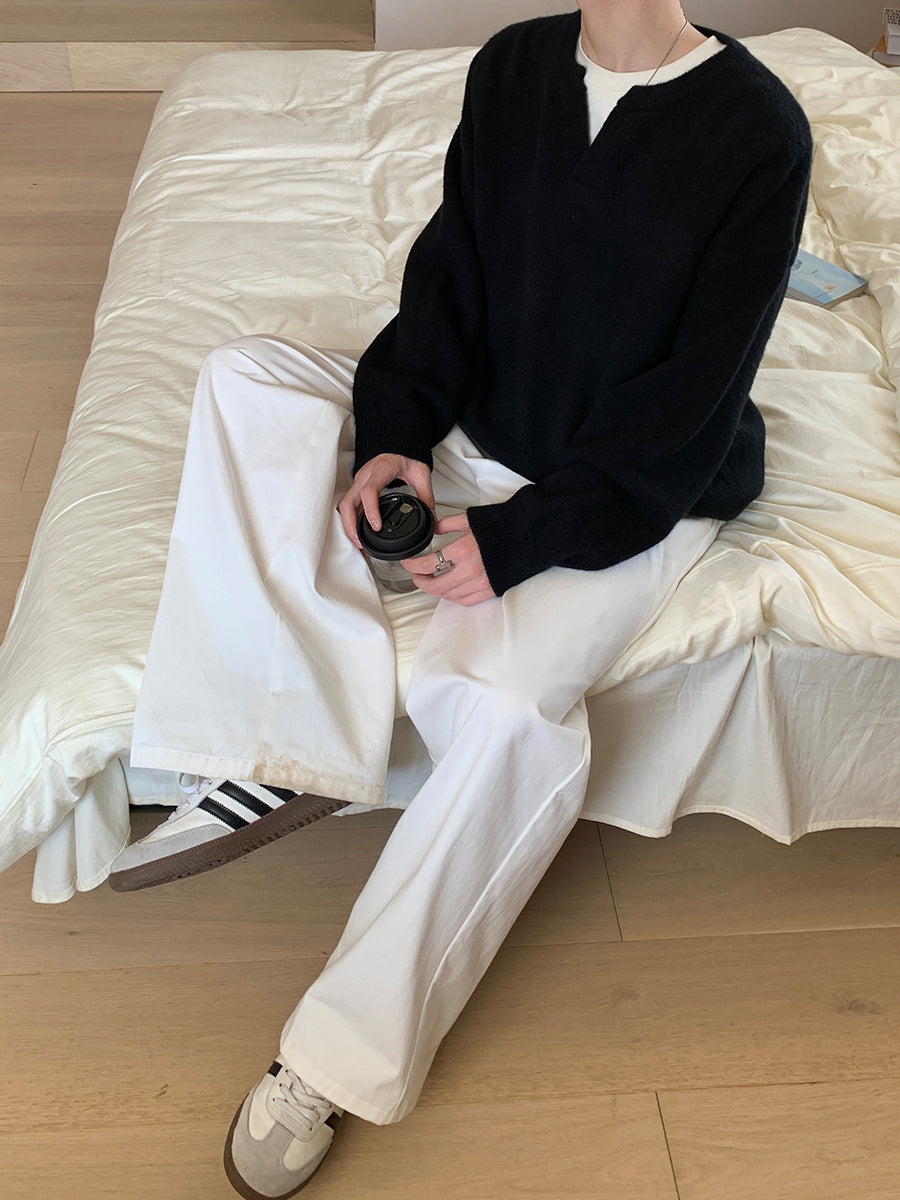 韓国ファッション SELCA-V neck a solid knit sweater-mselca2023aw948-03