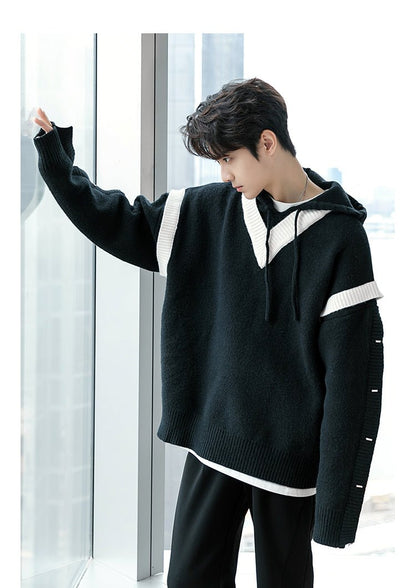 韓国ファッション SELCA-V neck knit hoodie-mselca2023aw956-03