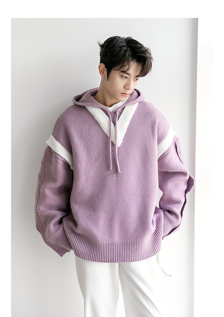 韓国ファッション SELCA-V neck knit hoodie-mselca2023aw956-06