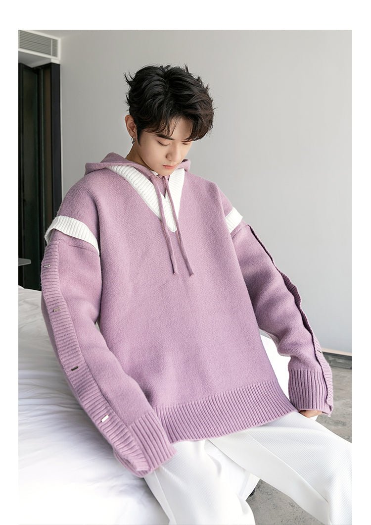 韓国ファッション SELCA-V neck knit hoodie-mselca2023aw956-07