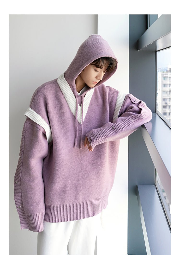 韓国ファッション SELCA-V neck knit hoodie-mselca2023aw956-08