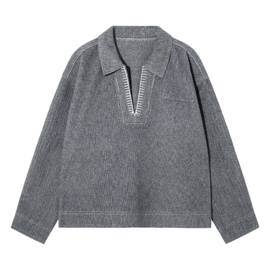 韓国ファッション SELCA-V neck knit polo shirt-mselca2023aw957-01