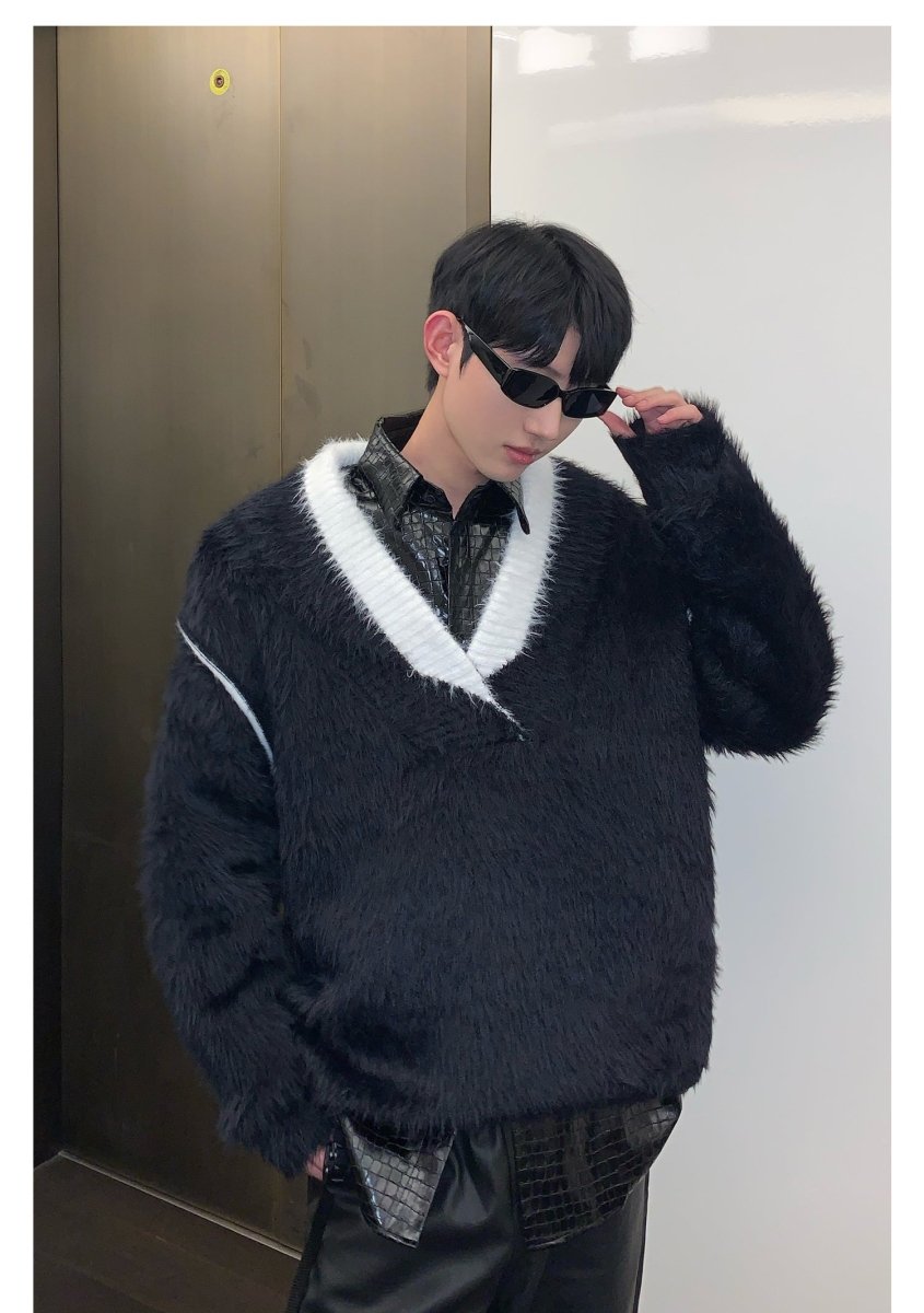 韓国ファッション SELCA-V neck thick knit sweater-mselca2023aw962-010