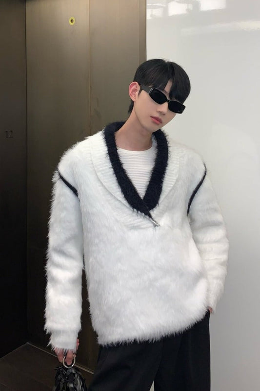 韓国ファッション SELCA-V neck thick knit sweater-mselca2023aw962-01