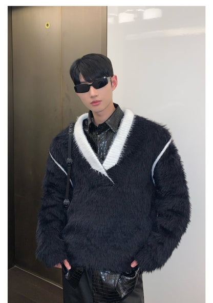 韓国ファッション SELCA-V neck thick knit sweater-mselca2023aw962-09