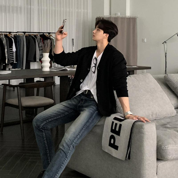 韓国ファッション SELCA-V-NECK KNITTED CARDIGAN-mselca2023aw964-08