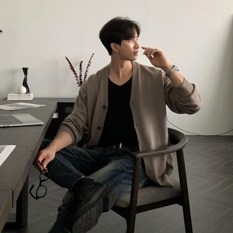 韓国ファッション SELCA-V-NECK KNITTED CARDIGAN-mselca2023aw964-01