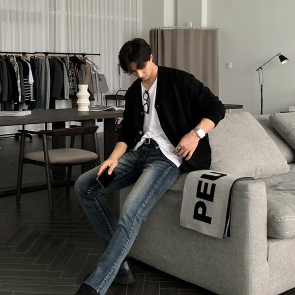 韓国ファッション SELCA-V-NECK KNITTED CARDIGAN-mselca2023aw964-02