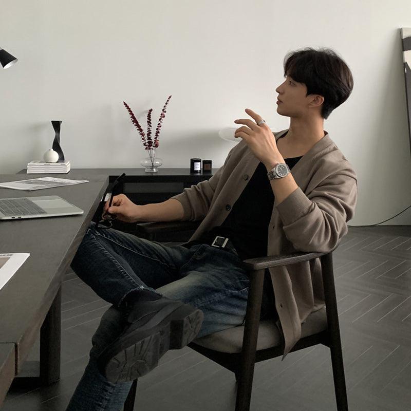 韓国ファッション SELCA-V-NECK KNITTED CARDIGAN-mselca2023aw964-03
