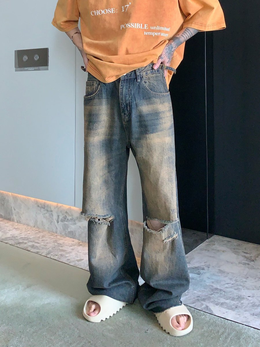 韓国ファッション SELCA-Wide damage jeans-mselca2023aw996-06