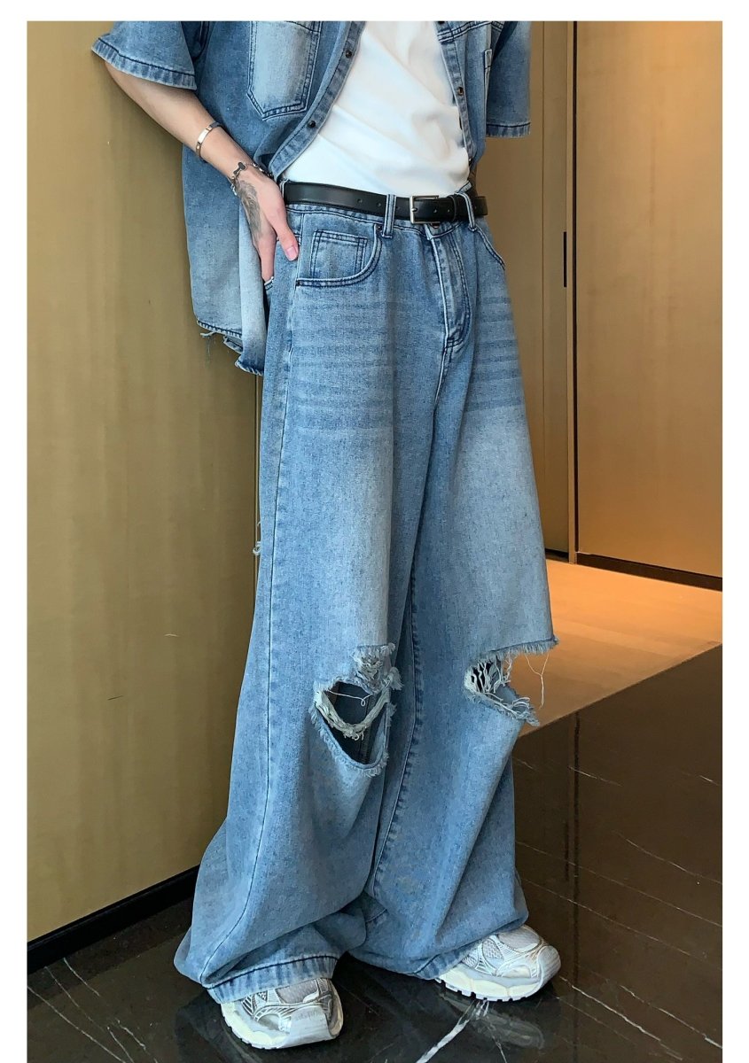 韓国ファッション SELCA-Wide damage jeans setup-mselca2023aw997-04