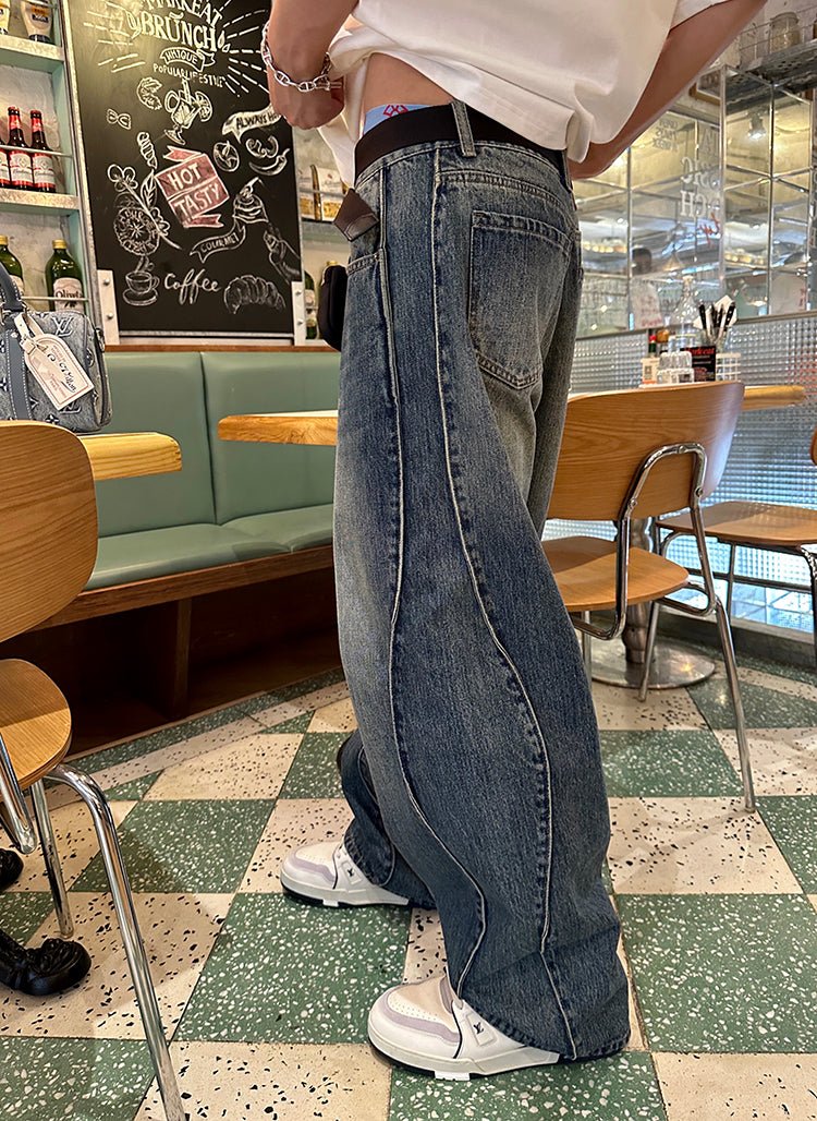 韓国ファッション SELCA-Wide denim Jeans-mselca2023aw998-01