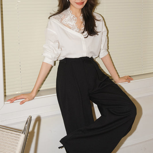 韓国ファッション SELCA-フレンチレースホワイトシャツ-2024ss-0033-01