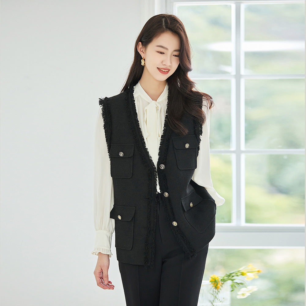 韓国ファッション SELCA-ブラックツイードジレ-2023aw-ot30-01