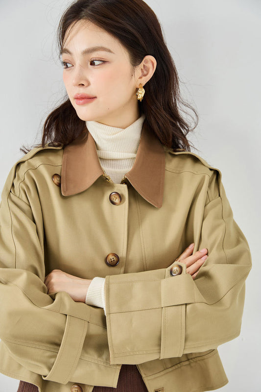 韓国ファッション SELCA-コントラスカラーショートトレンチコート-2024ss-ou7-01