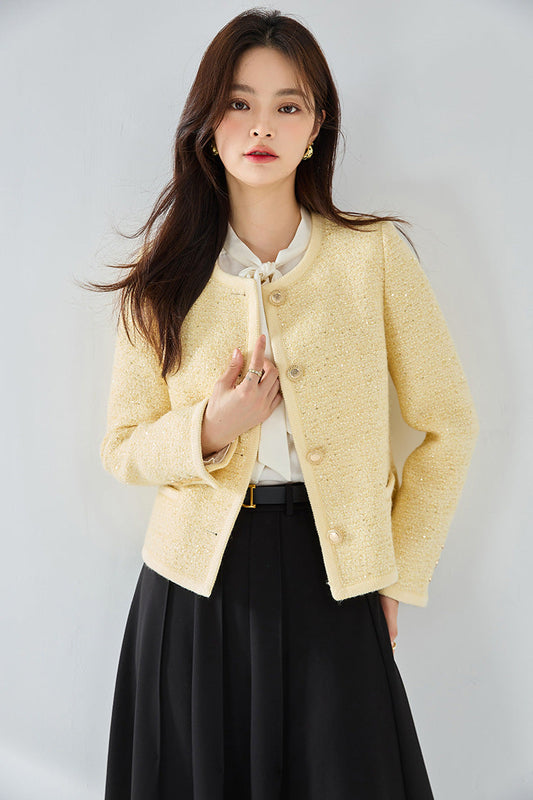 韓国ファッション SELCA-ファンシーツイードスパンコールショートジャケット-2024ss-ou17-01